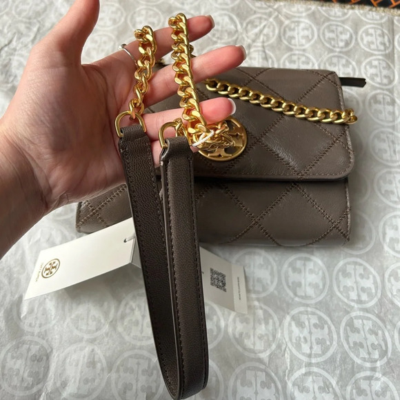 Tory Burch Willa Chain Wallet Crossbody Bag Volcanic Stone Gold Gray - Picture 4 of 12